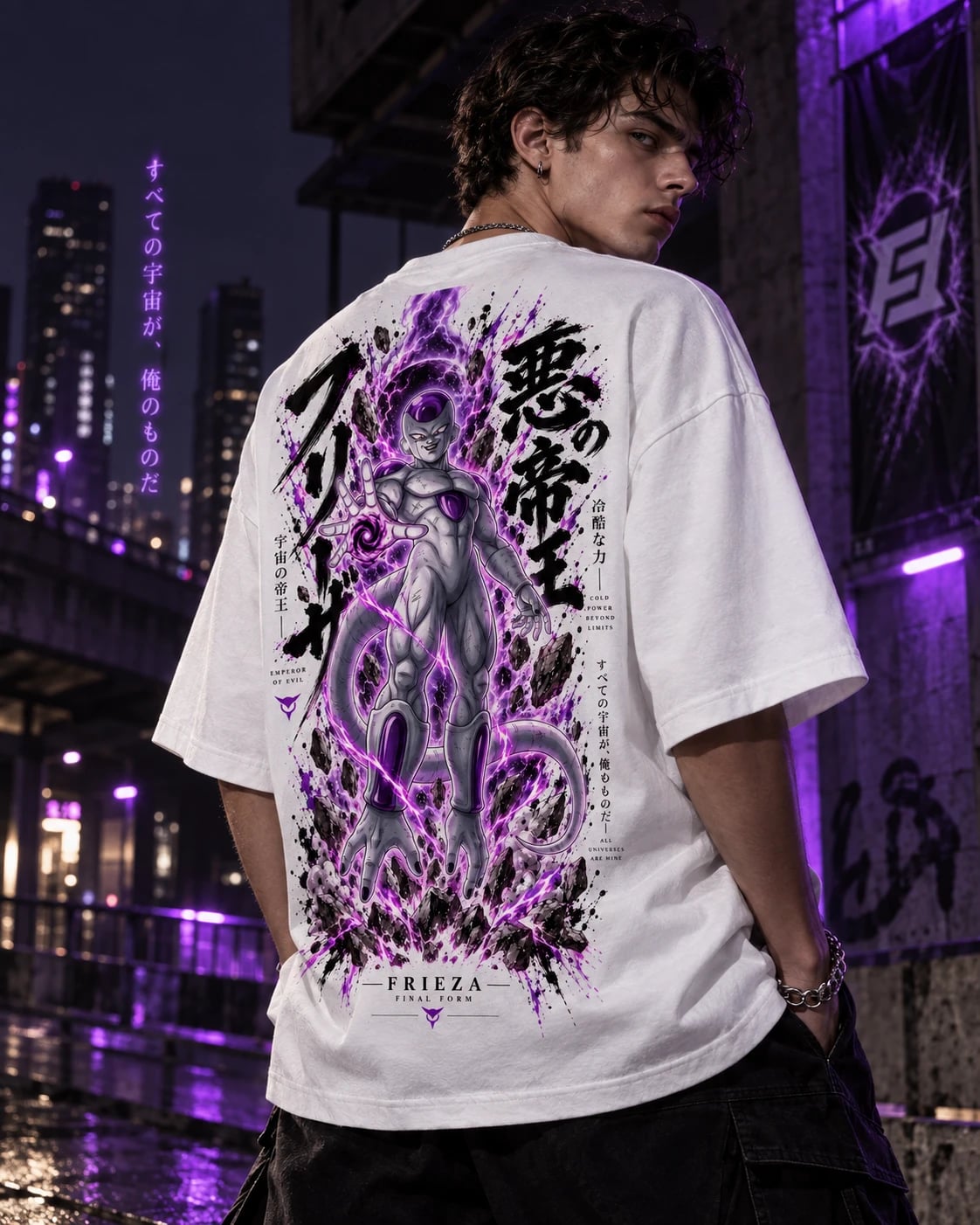 NakamaShoppu Frieza oversized white t-shirt back print, street lifestyle