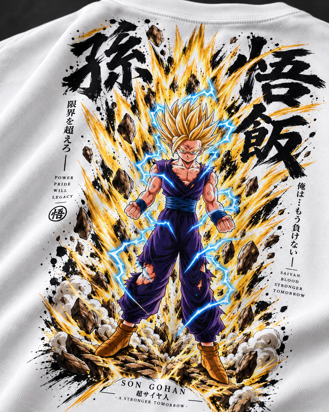 NakamaShoppu Gohan oversized white t-shirt back print, print close-up
