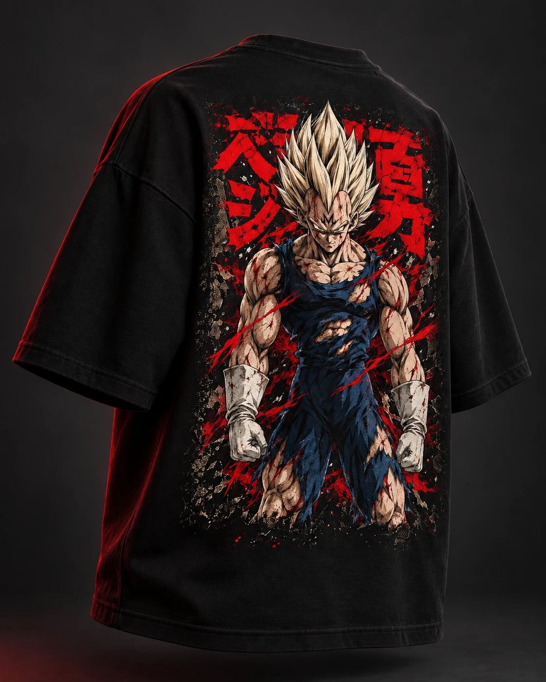 NakamaShoppu Vegeta oversized black t-shirt back print