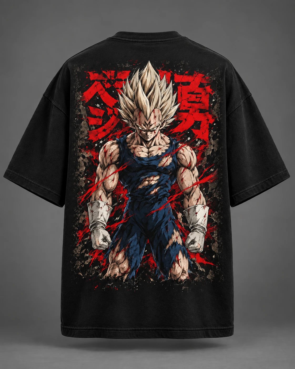 NakamaShoppu Vegeta oversized black t-shirt back print
