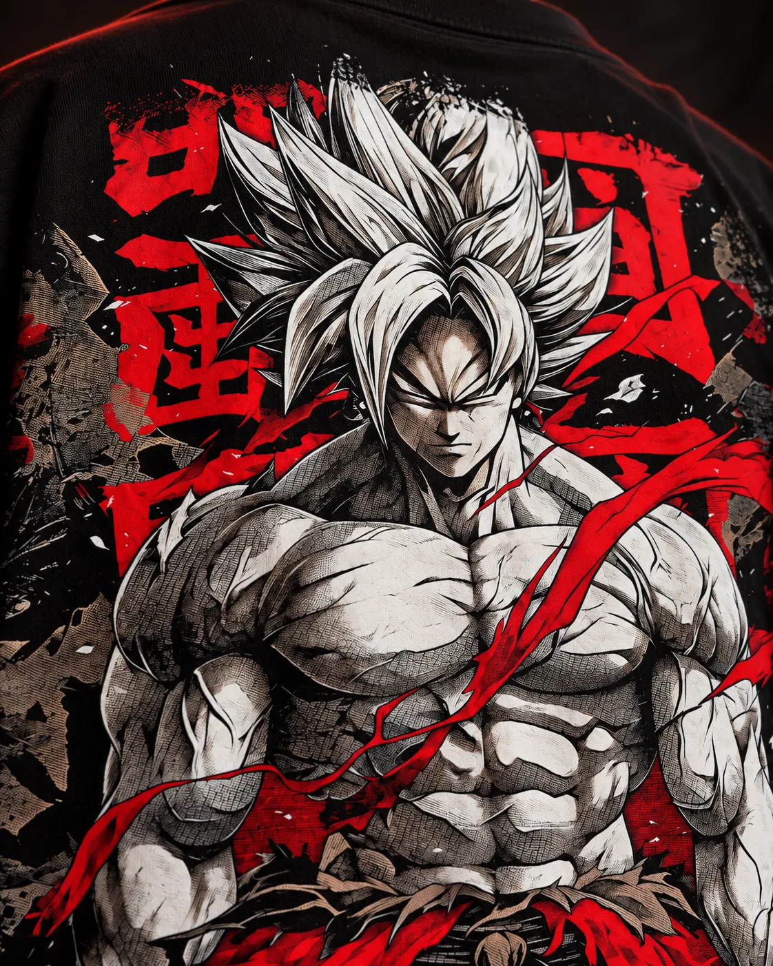 NakamaShoppu Goku oversized black t-shirt back print, print close-up